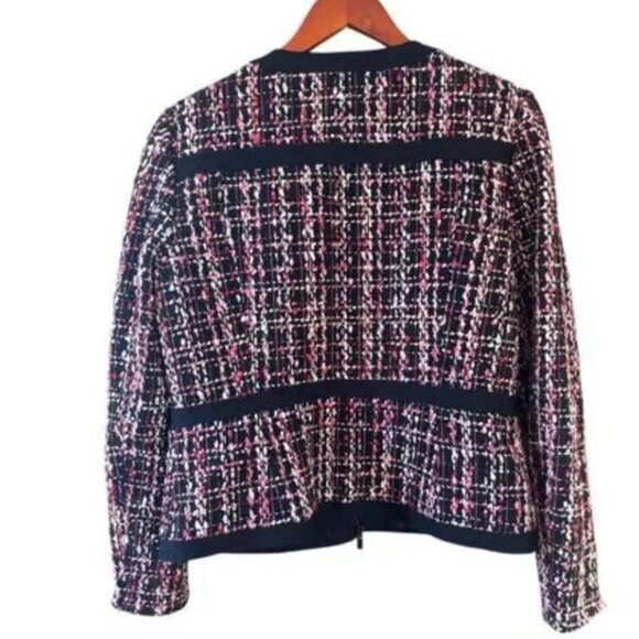 Karl Lagerfeld Paris Women Pink Black Tweed Jacket Size 8 Multicolor ZIp Up - Picture 3 of 10
